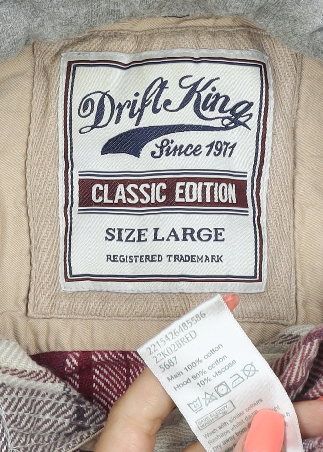 Drift King Men’s Red Plaid Hooded Cotton Jacket Size L