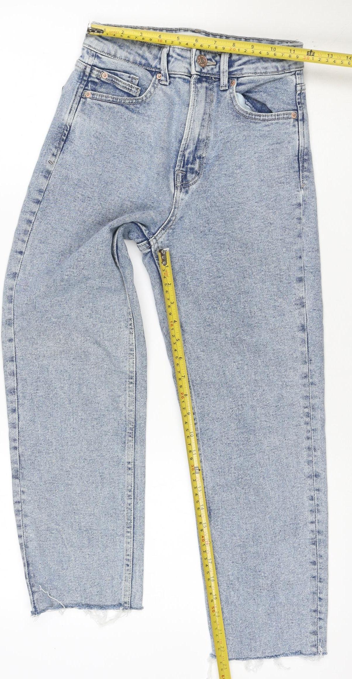 Stradivarius Women Blue UK 6 Mom Slim High Rise Jeans Raw Hem