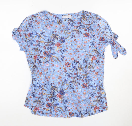 M&S Per Una Women Blue Floral Tie Sleeve Blouse UK 12