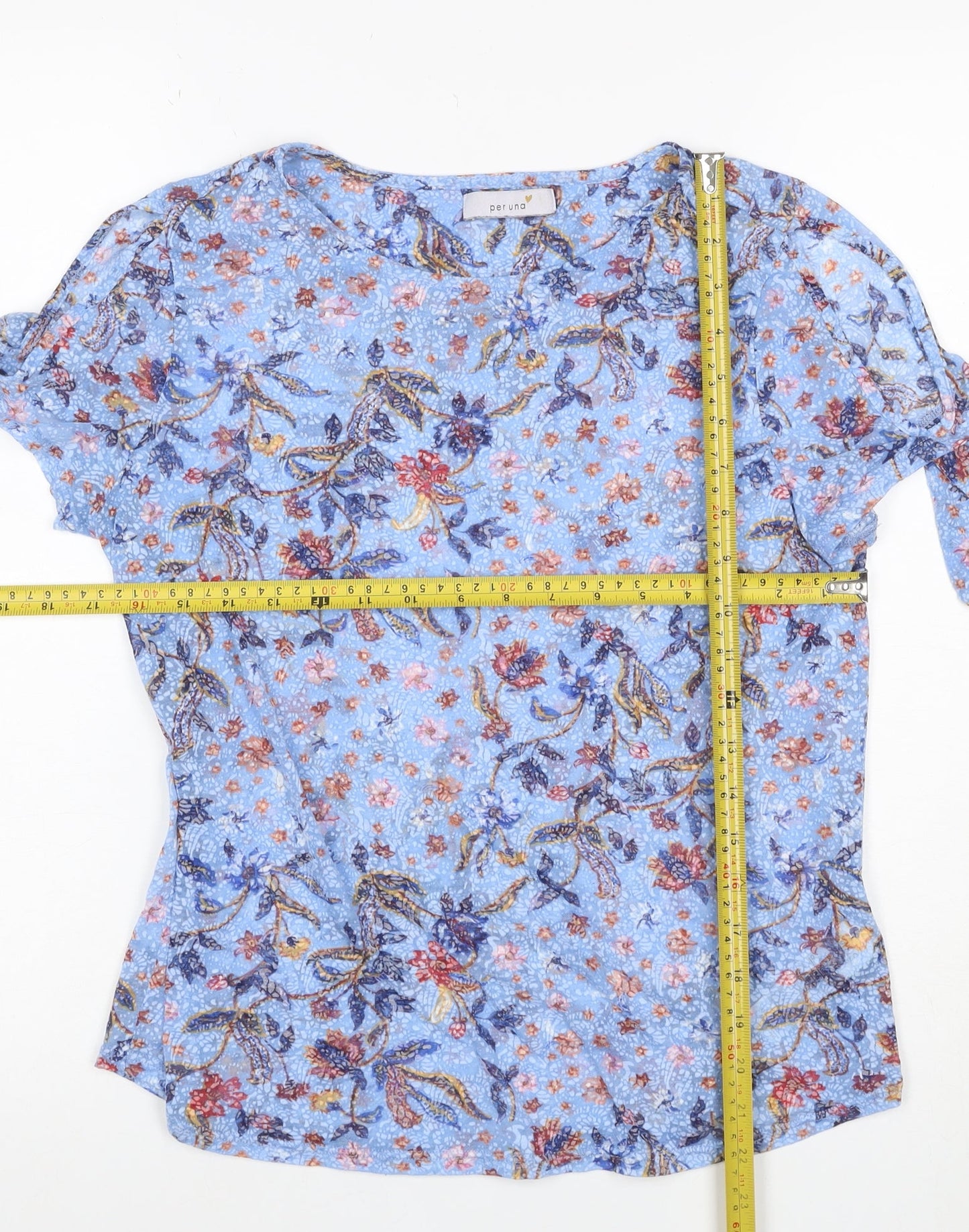 M&S Per Una Women Blue Floral Tie Sleeve Blouse UK 12