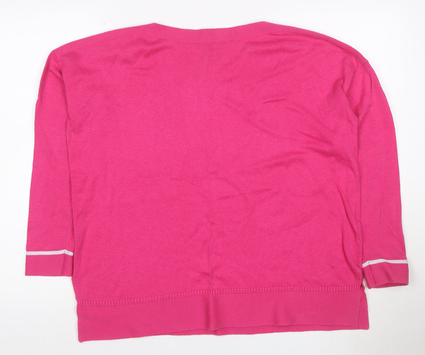 Joules Women Pink UK 14 Viscose Blend 3/4 Sleeve Knit Cardigan