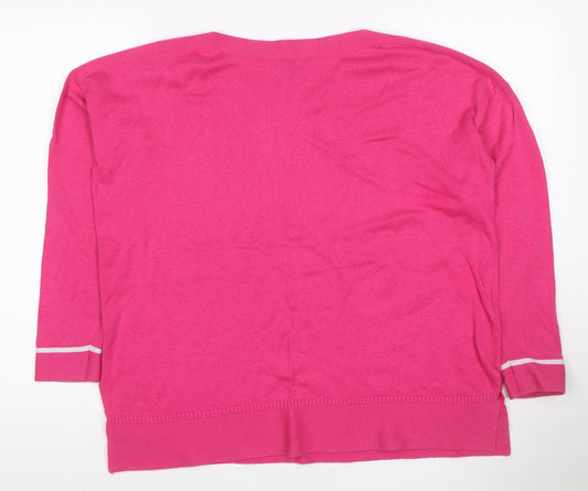 Joules Women Pink UK 14 Viscose Blend 3/4 Sleeve Knit Cardigan