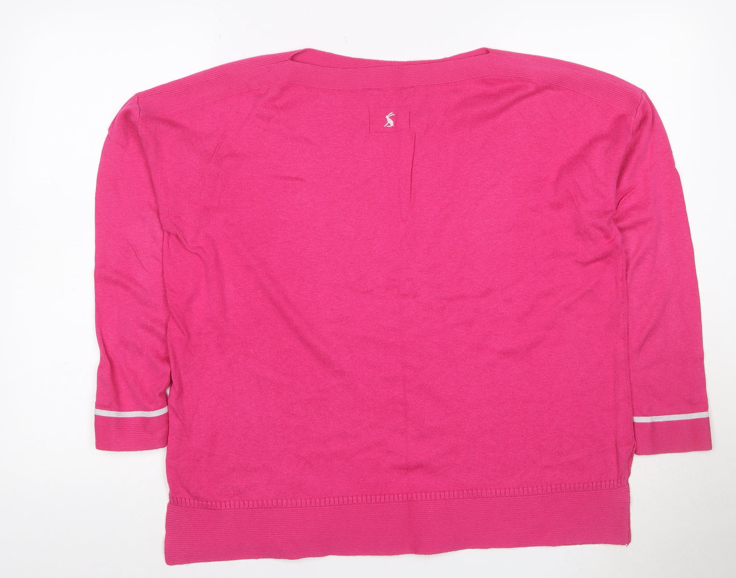 Joules Women Pink UK 14 Viscose Blend 3/4 Sleeve Knit Cardigan