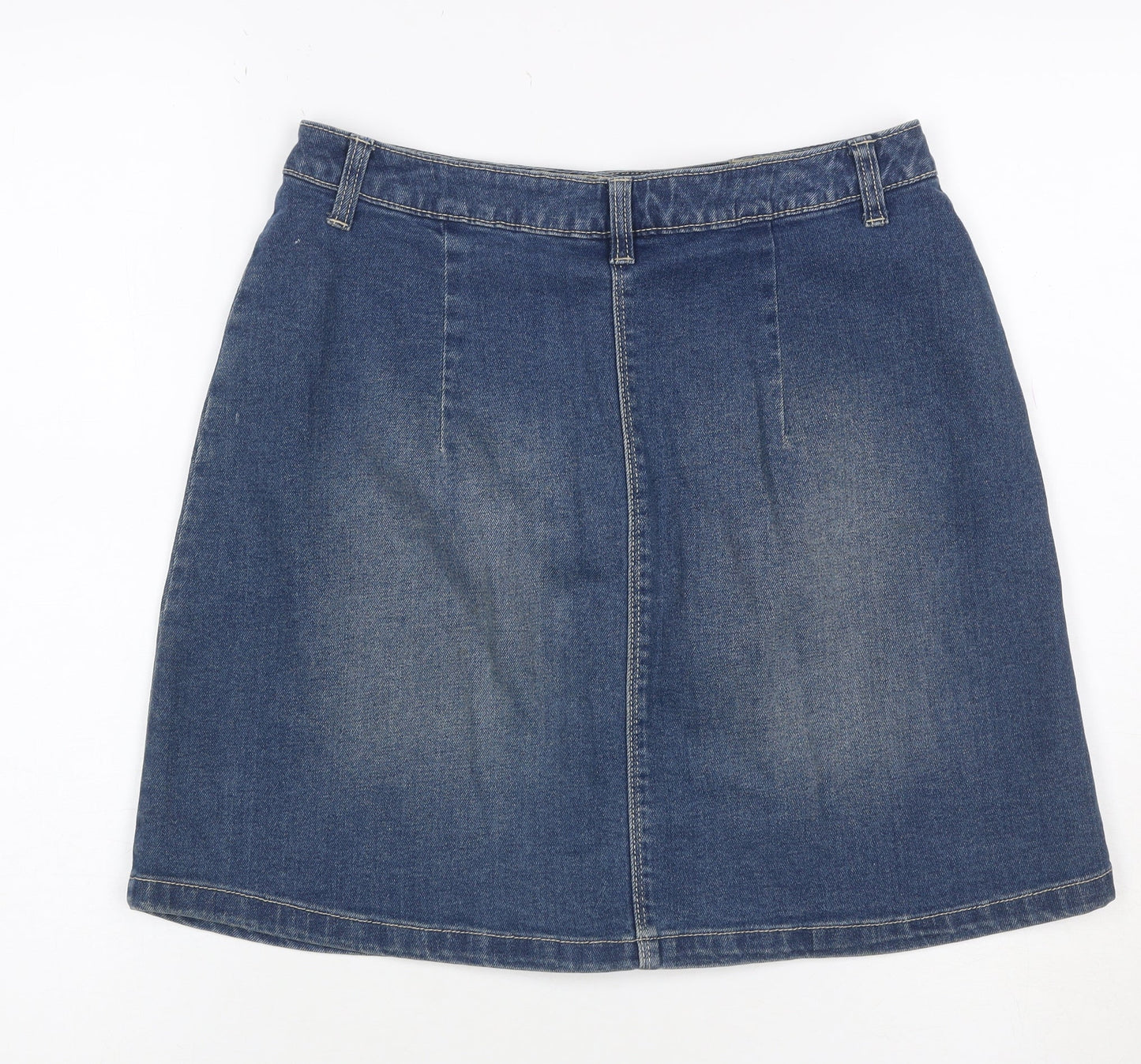 Avenue Women Blue Denim A-Line Mini Skirt Size 8 Button Pockets