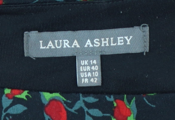 Laura Ashley Women Black Floral Ruched Midi Sheath Dress UK 14