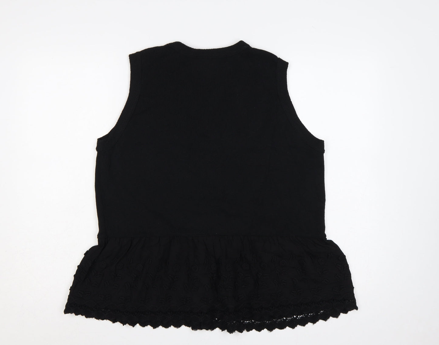 Marks and Spencer Women Black Large Sleeveless V-Neck Lace Tunic Top