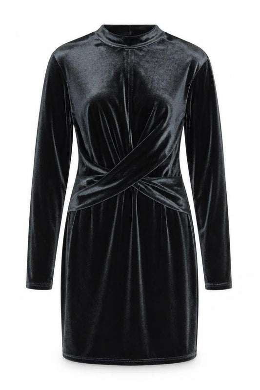 Topshop Women Black UK 10 Velvet Bodycon High Neck Party Dress