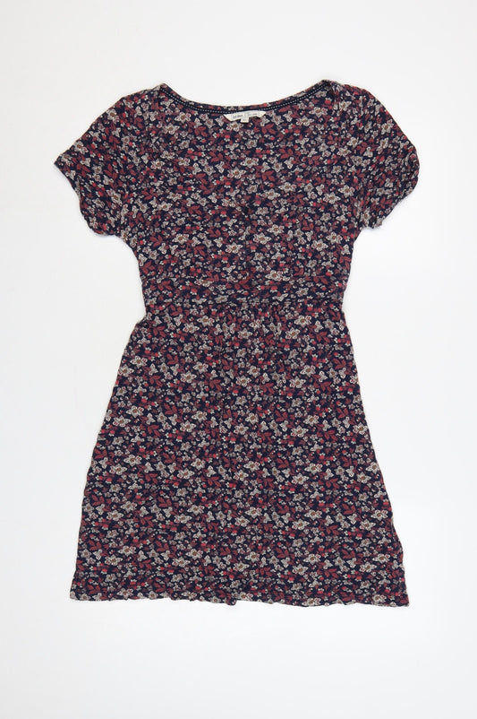 Fat Face Women Blue Floral Fit & Flare Short Sleeve Dress UK 14