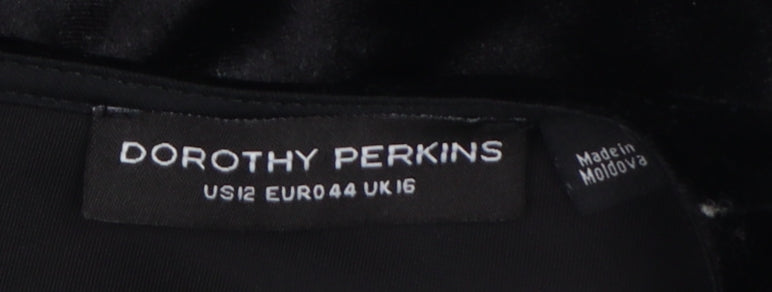 Dorothy Perkins Women Black UK 16 Velvet Shift Dress Flutter Sleeve