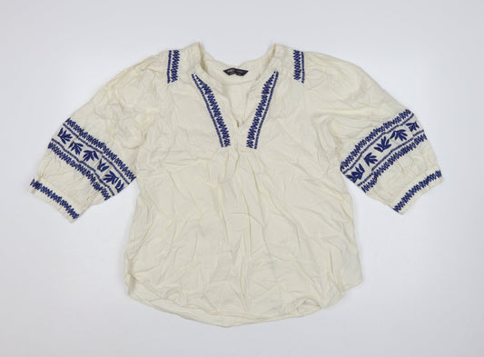 Marks & Spencer Women Ivory UK 14 Boho Embroidered Cotton Tunic Blouse