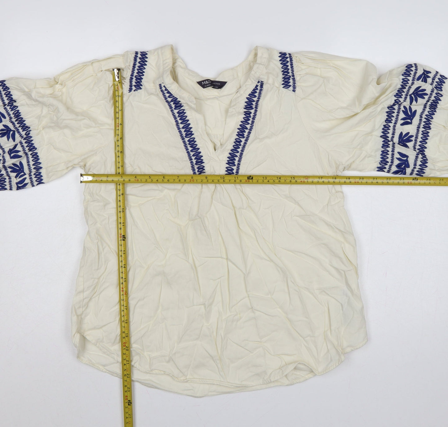 Marks & Spencer Women Ivory UK 14 Boho Embroidered Cotton Tunic Blouse