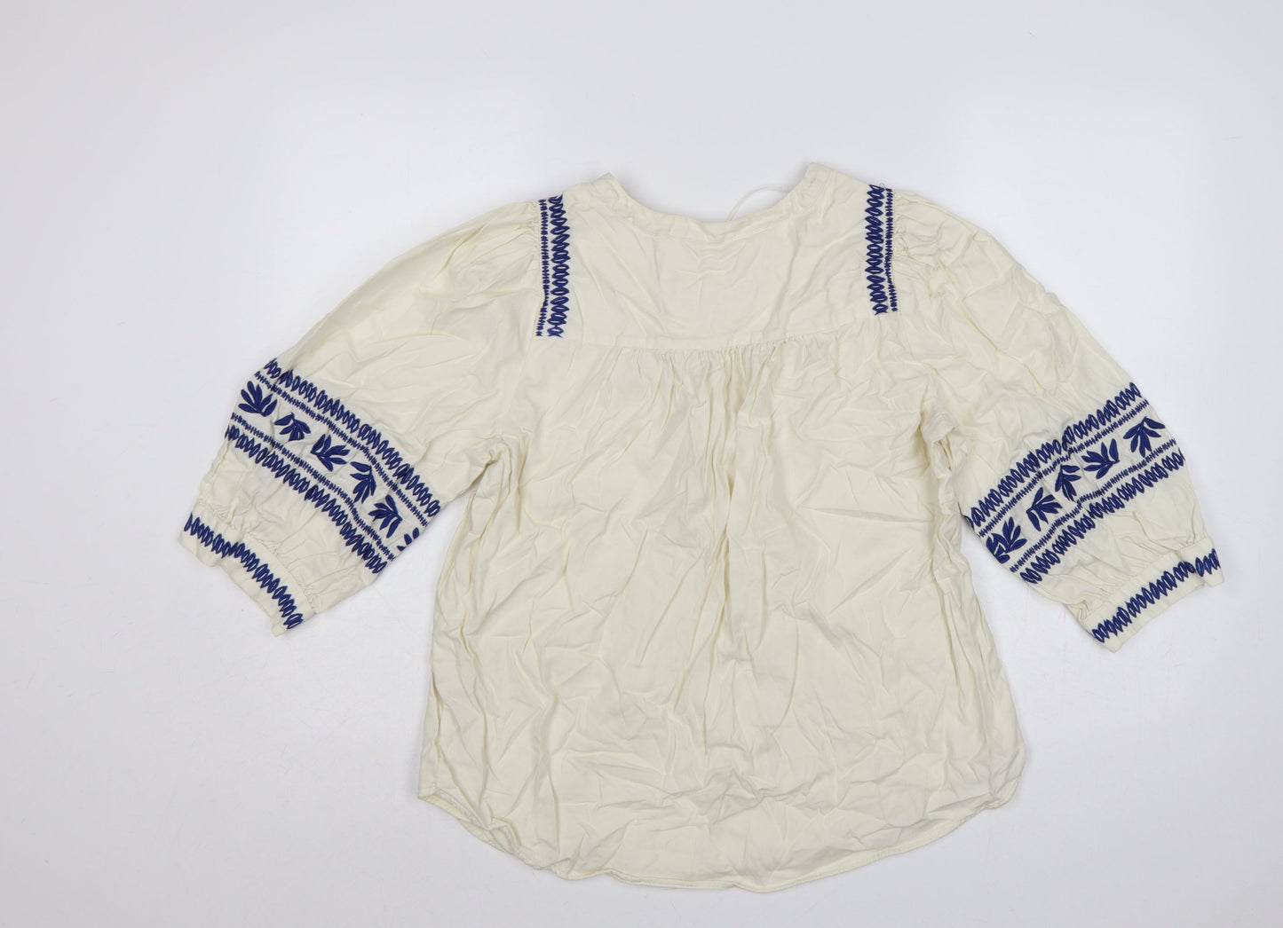 Marks & Spencer Women Ivory UK 14 Boho Embroidered Cotton Tunic Blouse