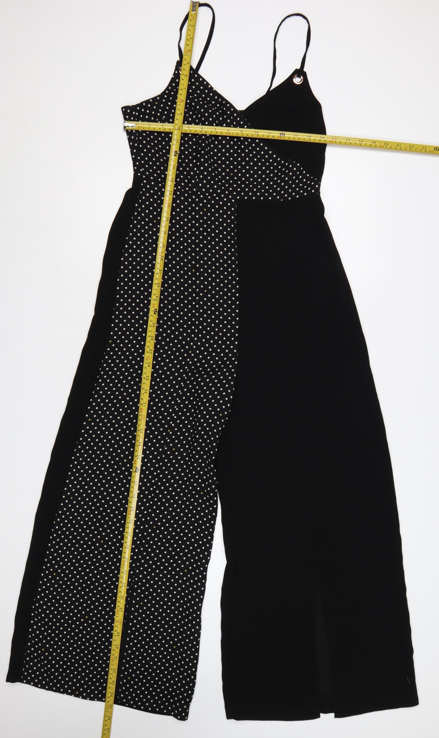 Topshop Women Black Polka Dot Wide-Leg Strappy Jumpsuit UK 10