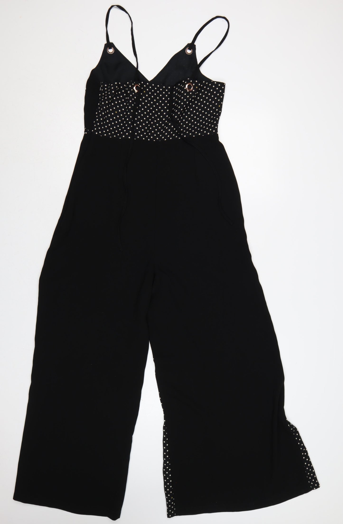 Topshop Women Black Polka Dot Wide-Leg Strappy Jumpsuit UK 10
