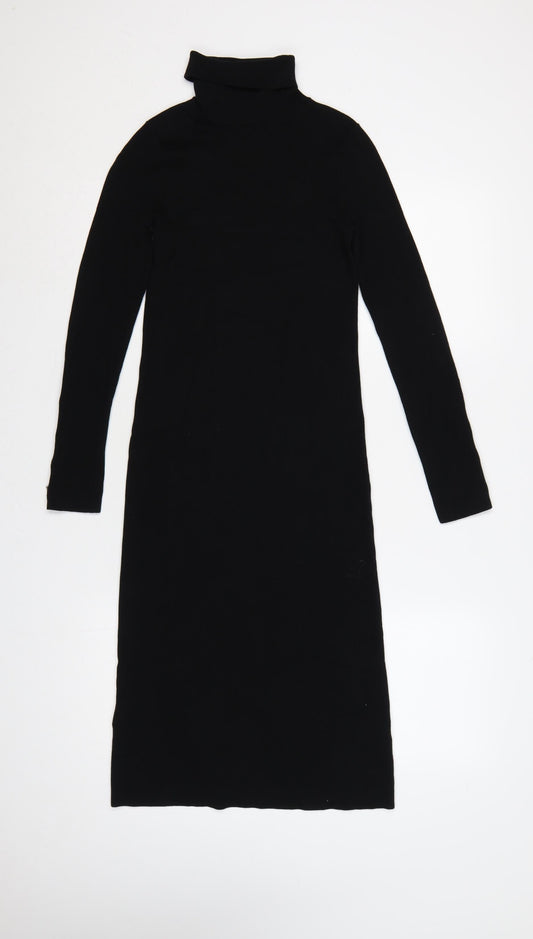 SOSANDAR Women Black Size 8 Long Roll Neck Knit Jumper Dress