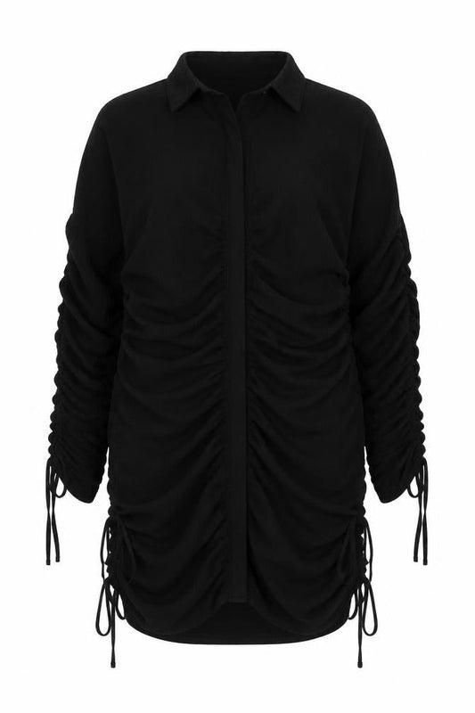 PRETTYLITTLETHING Plus Women Black UK 16 Ruched Collared Shirt Dress