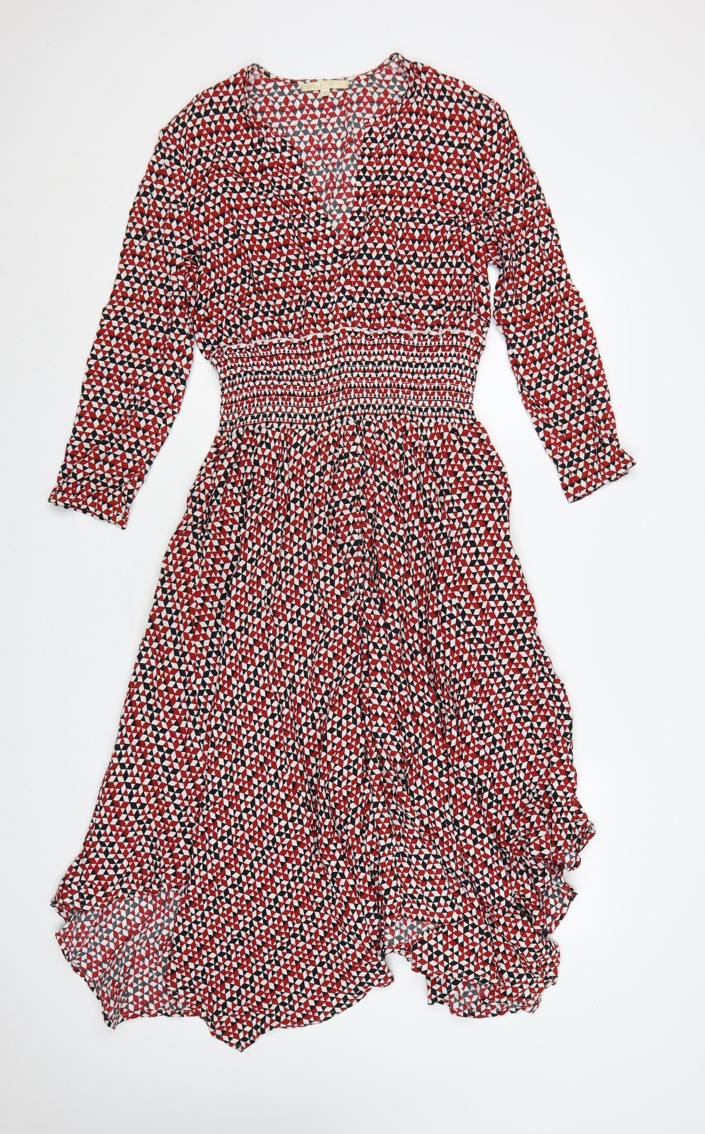Maje Women’s Red Geometric Print UK 10 A-Line Long Smocked Dress
