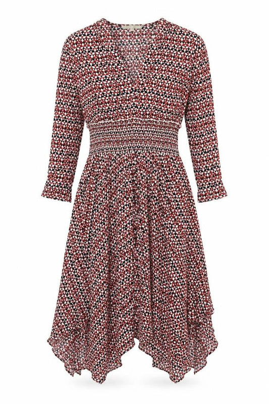 Maje Women’s Red Geometric Print UK 10 A-Line Long Smocked Dress