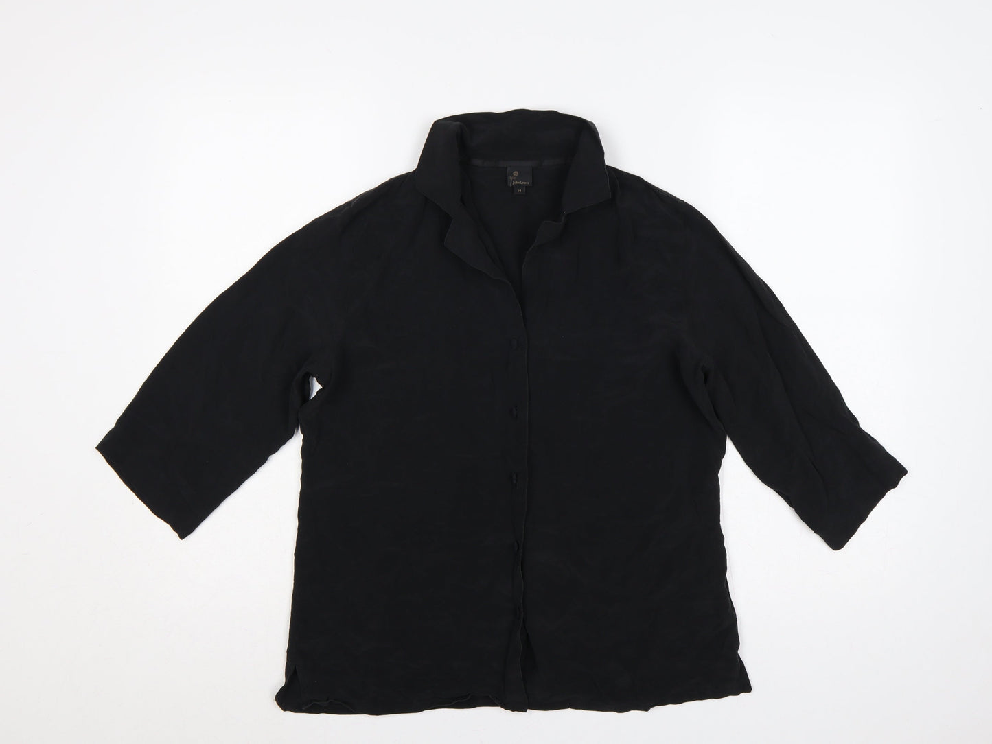John Lewis Women’s Black Silk UK 14 3/4 Sleeve Collared Button-Up Blouse