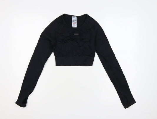 Gymshark Women Black S Cropped Long Sleeve Athletic Gym Top