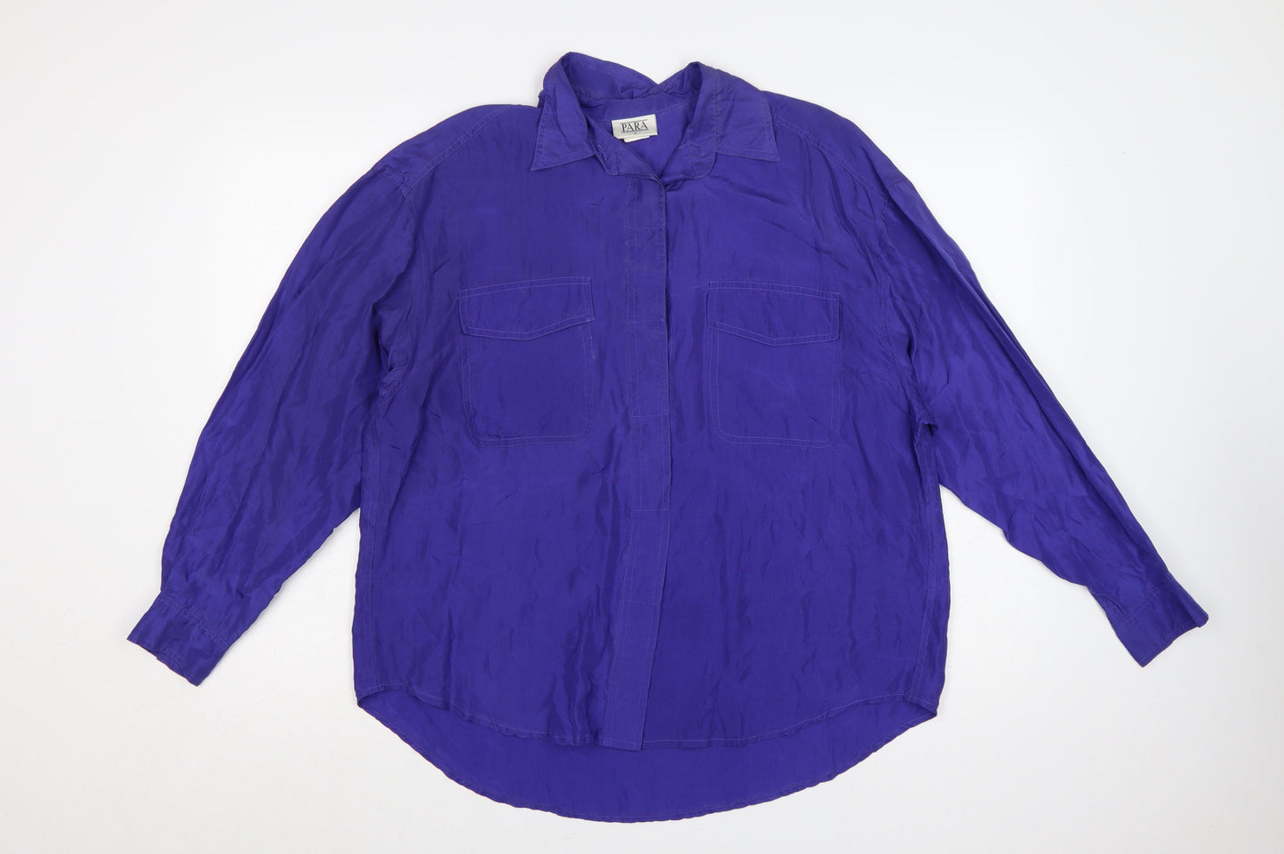 PARA Women Purple Silk Button-Up Shirt M Long Sleeve Collared