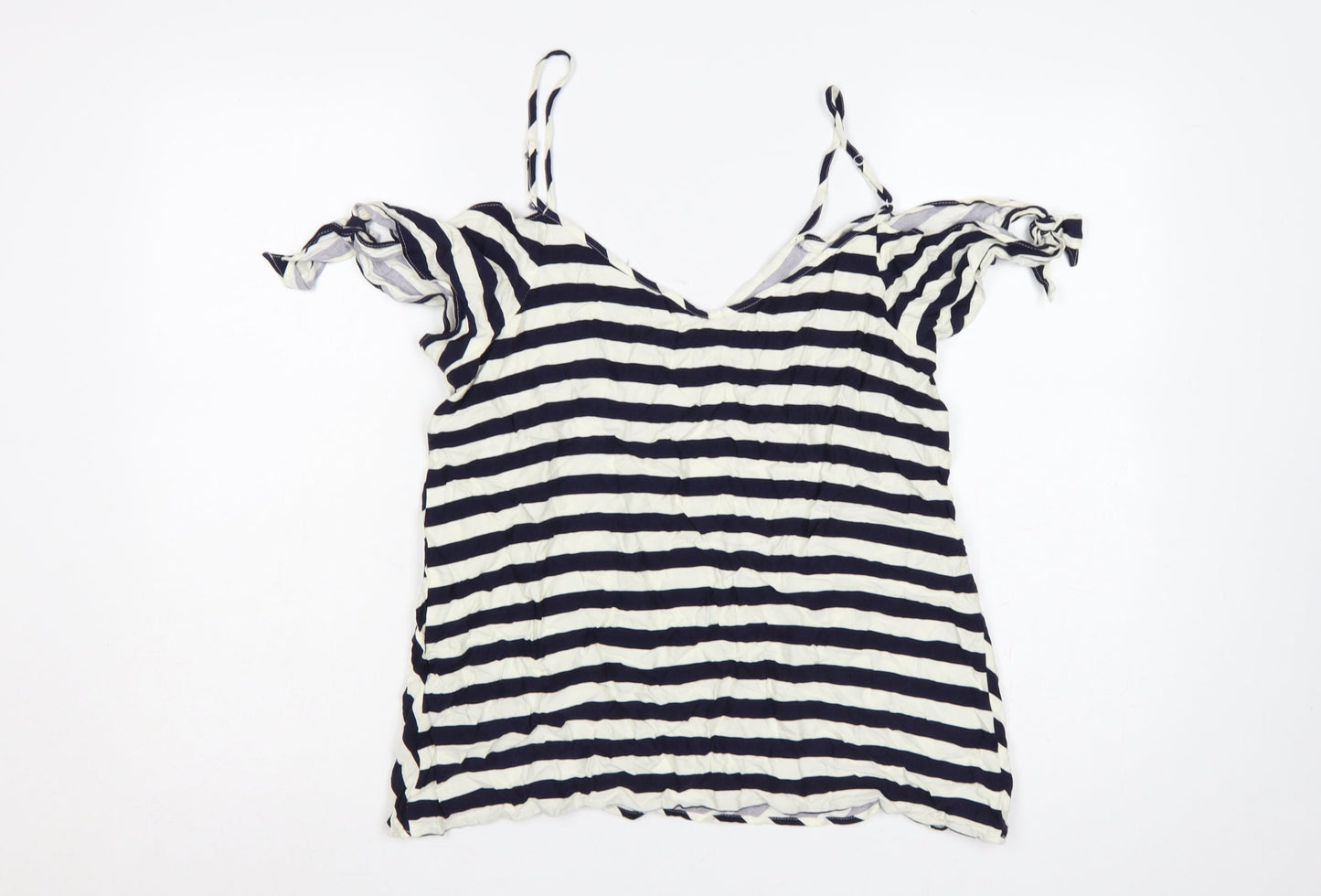 Oasis Women Black Ivory Striped Camisole Tank Top UK 18 V-Neck