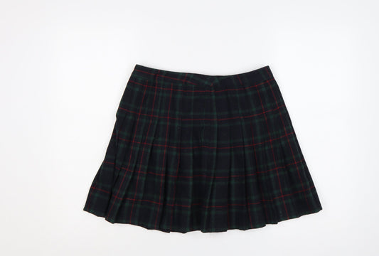 By The Way Holland Women Black Green Plaid Pleated Mini Skirt UK 10