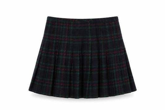 By The Way Holland Women Black Green Plaid Pleated Mini Skirt UK 10