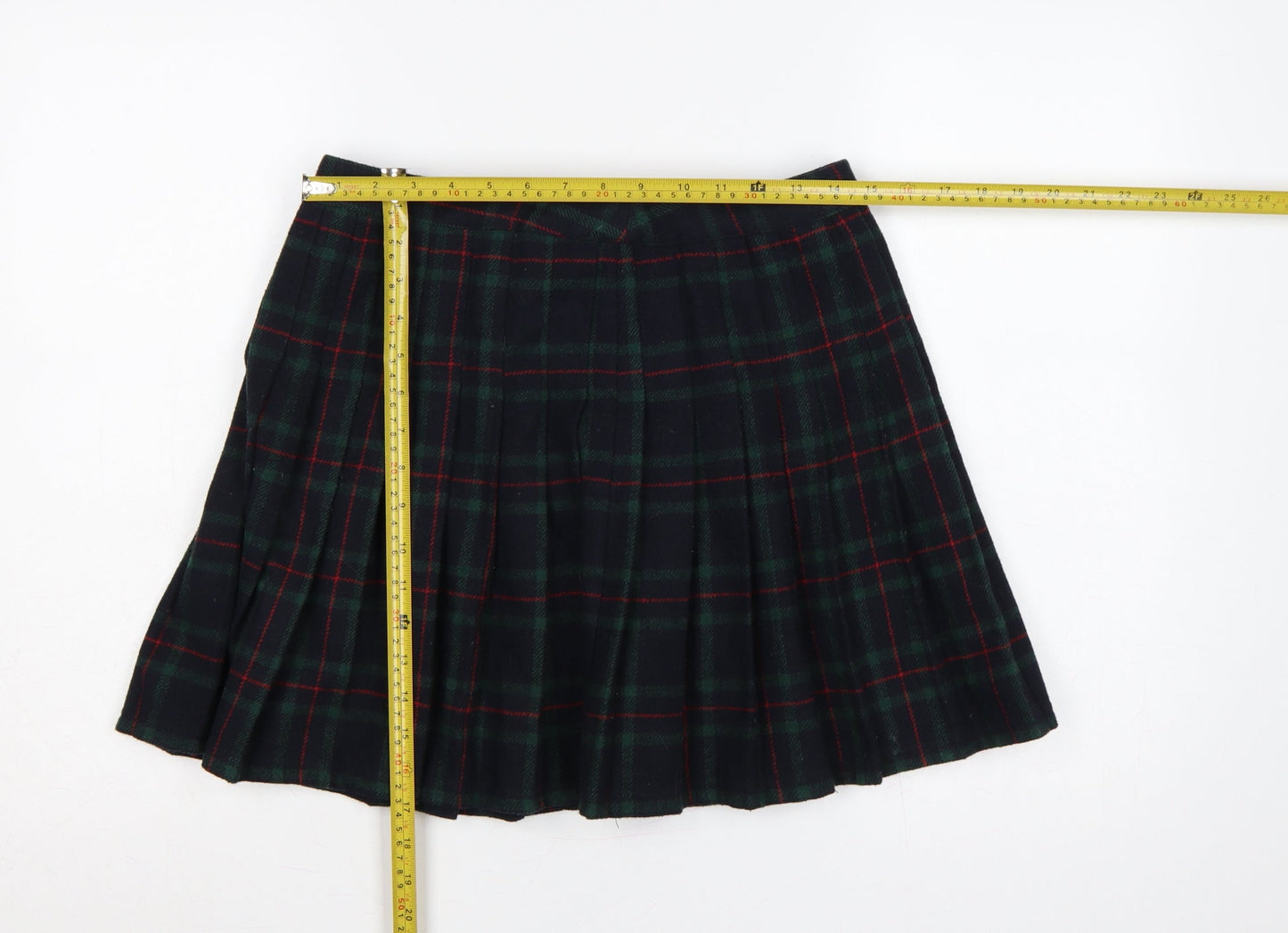 By The Way Holland Women Black Green Plaid Pleated Mini Skirt UK 10