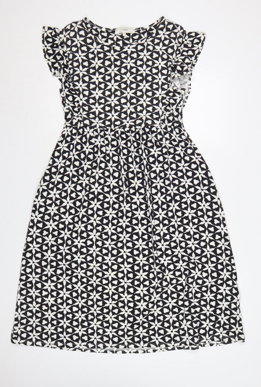 Next Women Black White UK 10 Fit & Flare Geometric Knee Dress