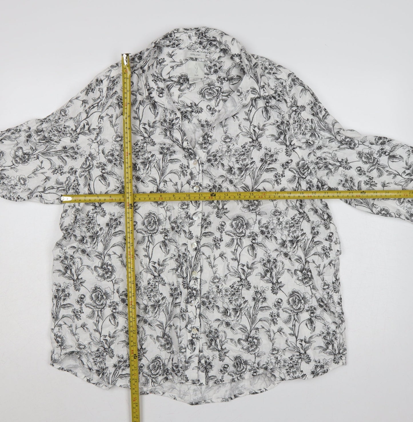 Joie Women White Floral Linen Button-Up Shirt UK 20 Long Sleeve Collared