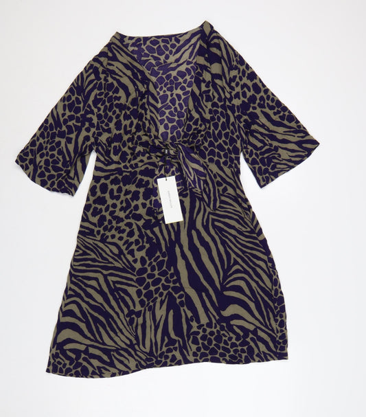 Karen Millen Women Green Purple Animal Print Wrap Dress UK 10