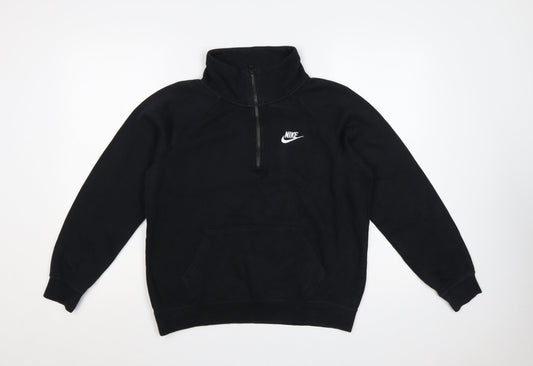 Nike Women Black Small 1/4 Zip Fleece Sweatshirt Logo Pocket