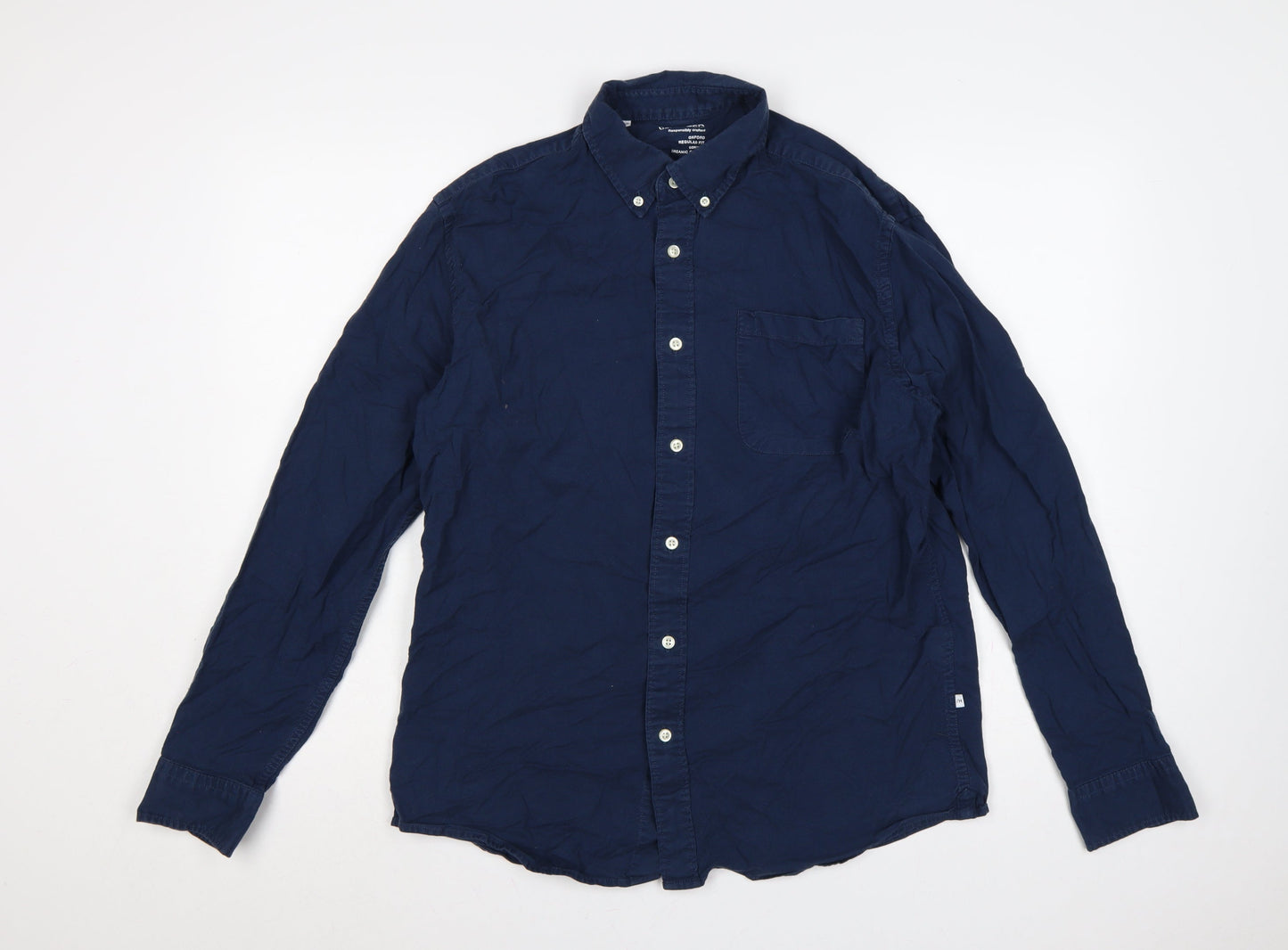 Selected Homme Men's Blue 16.5 Oxford Regular Fit Button-Down Shirt