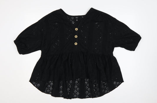 River Island Women Black UK 12 Eyelet Peplum Tunic Blouse