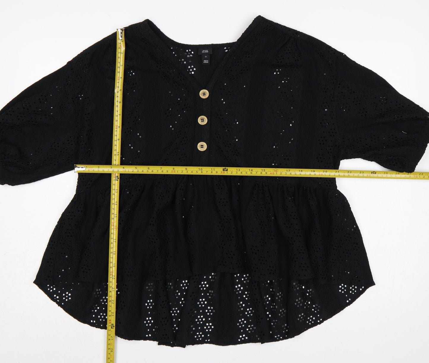 River Island Women Black UK 12 Eyelet Peplum Tunic Blouse