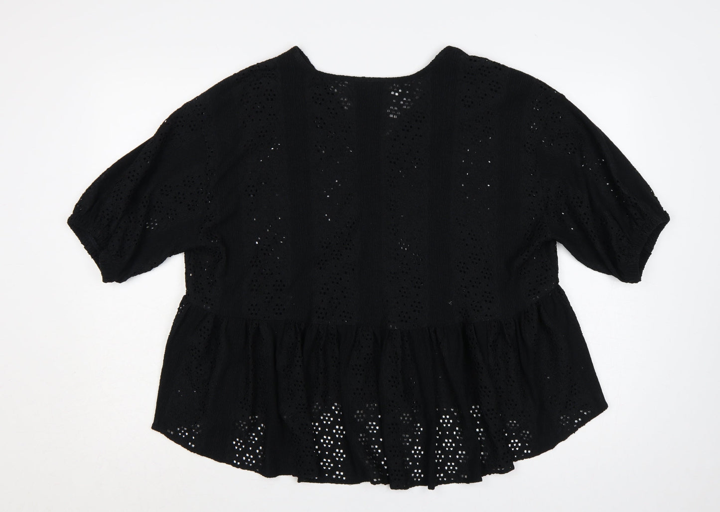 River Island Women Black UK 12 Eyelet Peplum Tunic Blouse