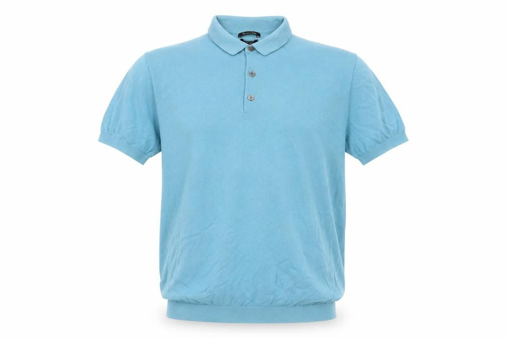 Front view of Massimo Dutti Men’s Blue S Extra Fine Cotton Short Sleeve Polo