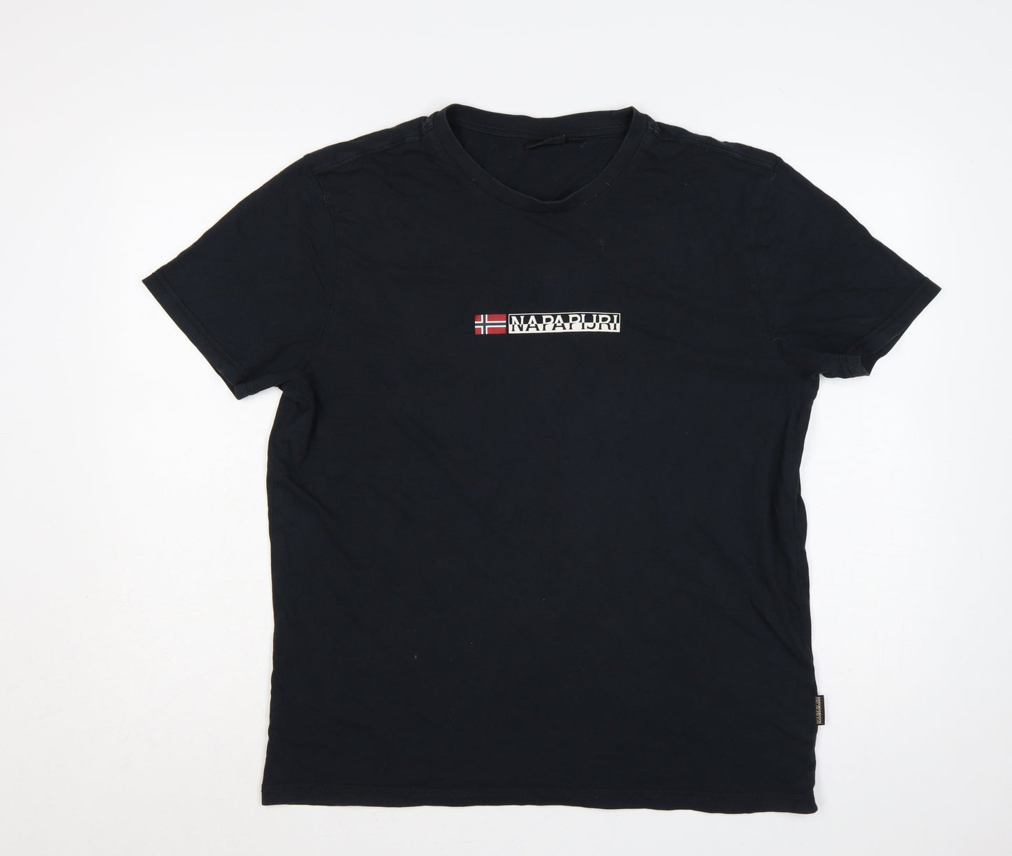 Napapijri Men's Black XL Graphic Logo Flag Crew Neck T-Shirt