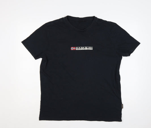 Napapijri Men's Black XL Graphic Logo Flag Crew Neck T-Shirt