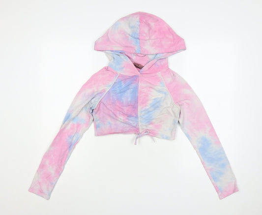 Bo+Tee Women’s Pink Blue Tie Dye Cropped Full Zip Hoodie Size M