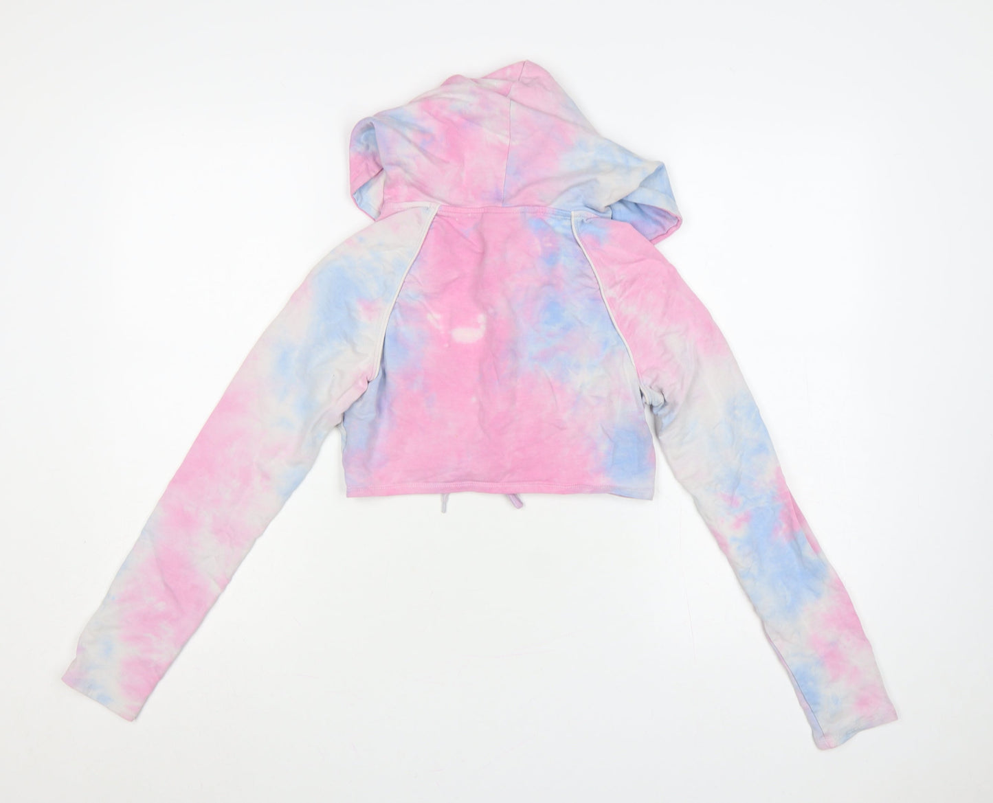 Bo+Tee Women’s Pink Blue Tie Dye Cropped Full Zip Hoodie Size M