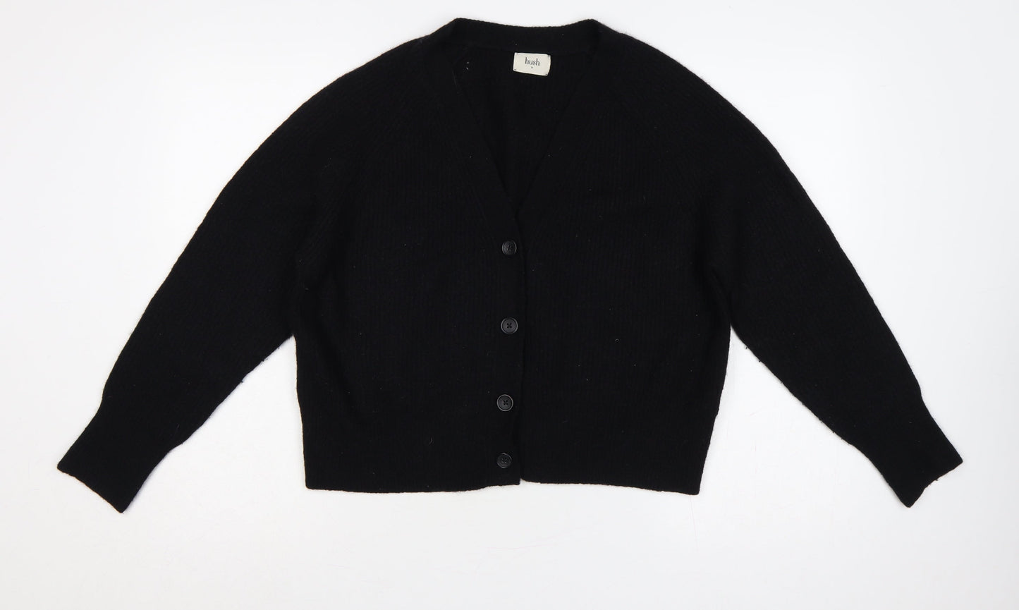 Hush Women Black M Wool Blend V-Neck Button Cardigan Raglan Knit