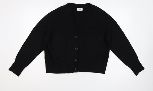 Hush Women Black M Wool Blend V-Neck Button Cardigan Raglan Knit