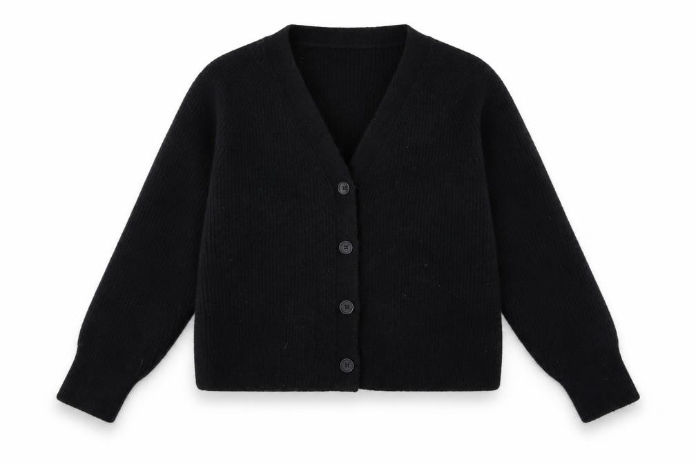 Hush Women Black M Wool Blend V-Neck Button Cardigan Raglan Knit