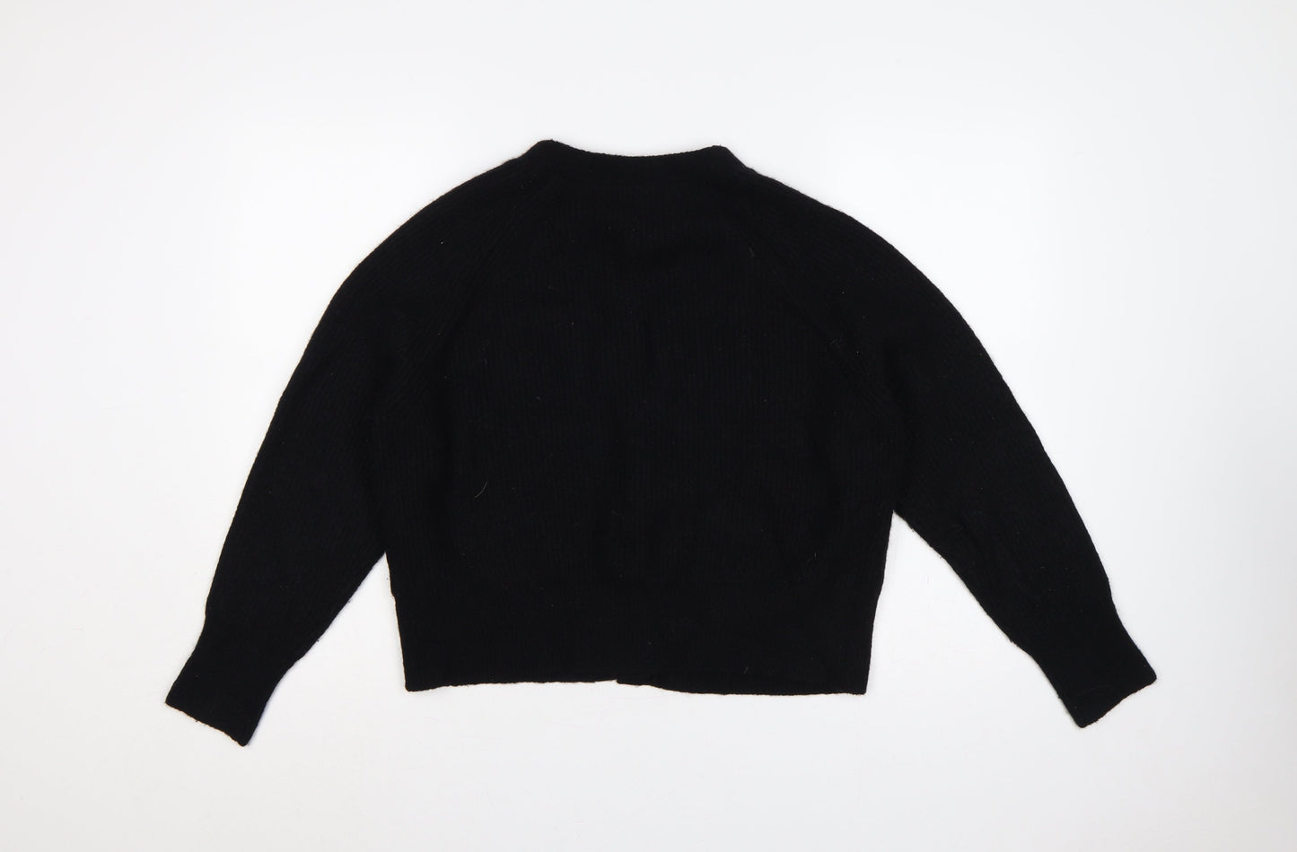 Hush Women Black M Wool Blend V-Neck Button Cardigan Raglan Knit