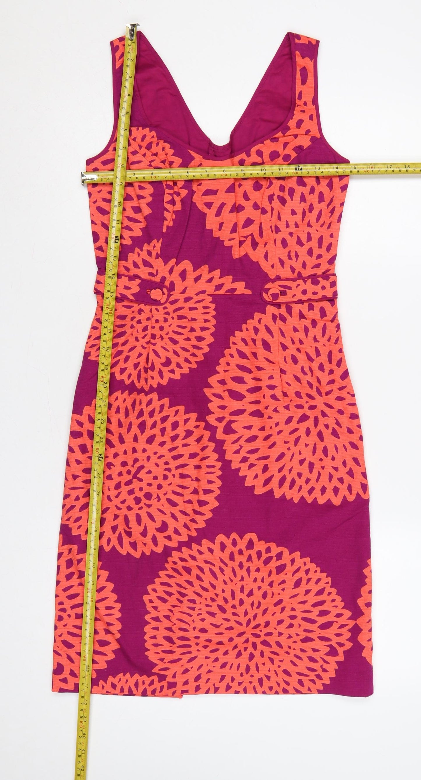 Boden Women Pink Orange Floral Cotton Sheath Dress UK 14 Sleeveless