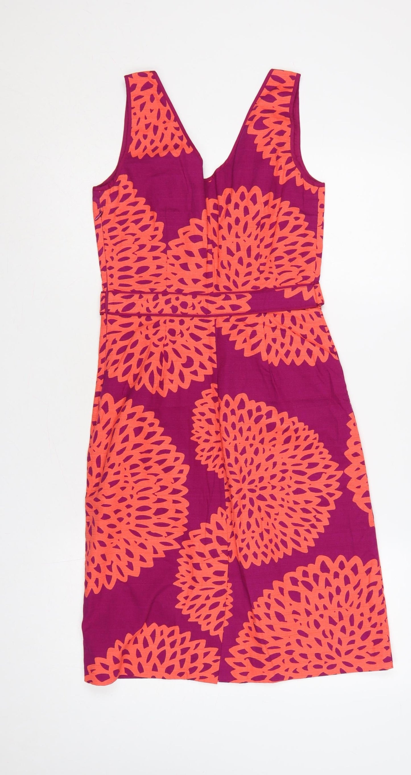 Boden Women Pink Orange Floral Cotton Sheath Dress UK 14 Sleeveless