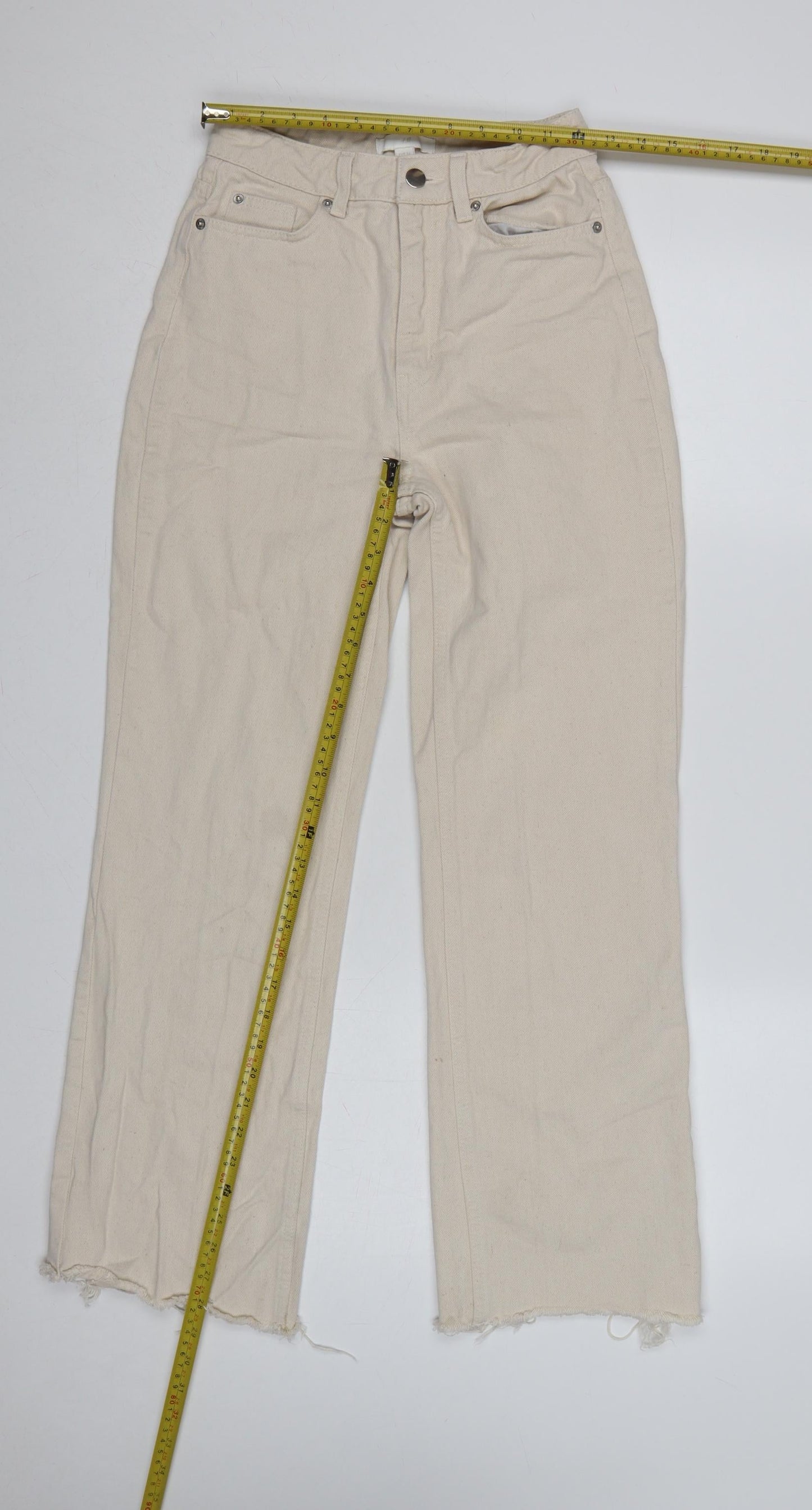 H&M Women Beige UK 6 High Rise Straight Raw Hem Cotton Jeans