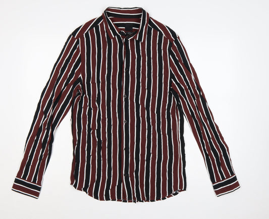 H&M Men’s Burgundy Black White Striped Slim Fit Shirt Size S